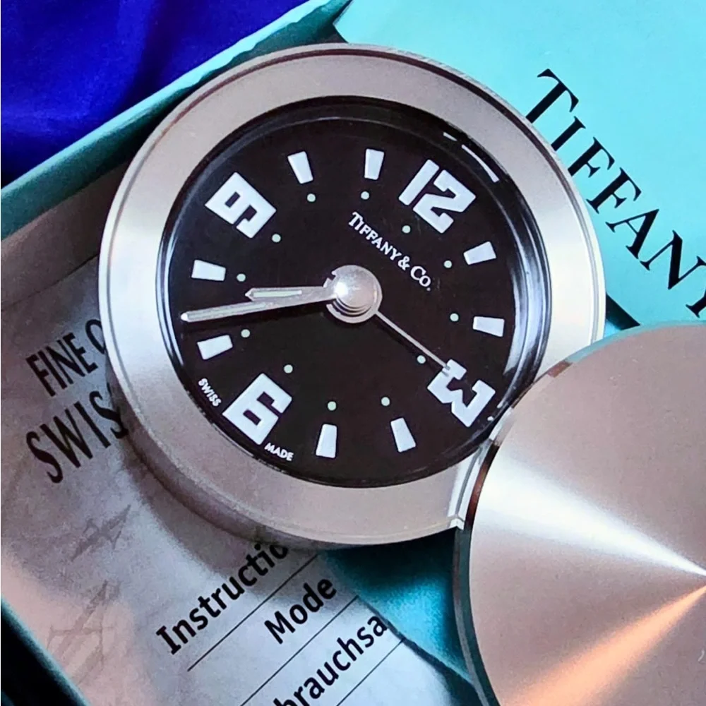 Tiffany and Co Swiss Made Table Clock Box and Papers - Picture 6 of 14